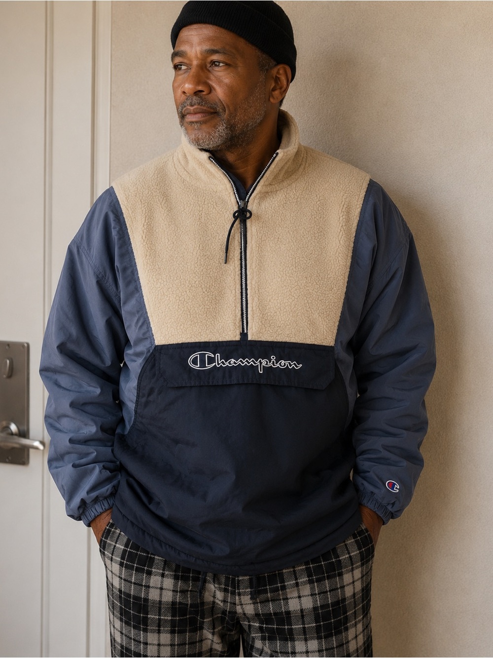 Champion Men’s Navy, Beige and Slate Half-Zip Windbreaker